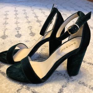 Green velvet heels